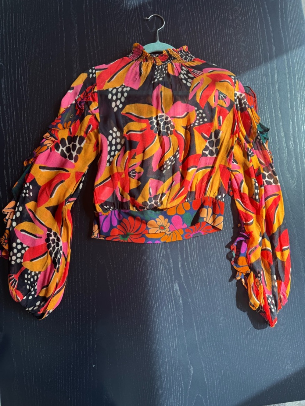 FARM Rio Vibrant Pink & Orange Floral Long-Sleeve Crop Blouse
